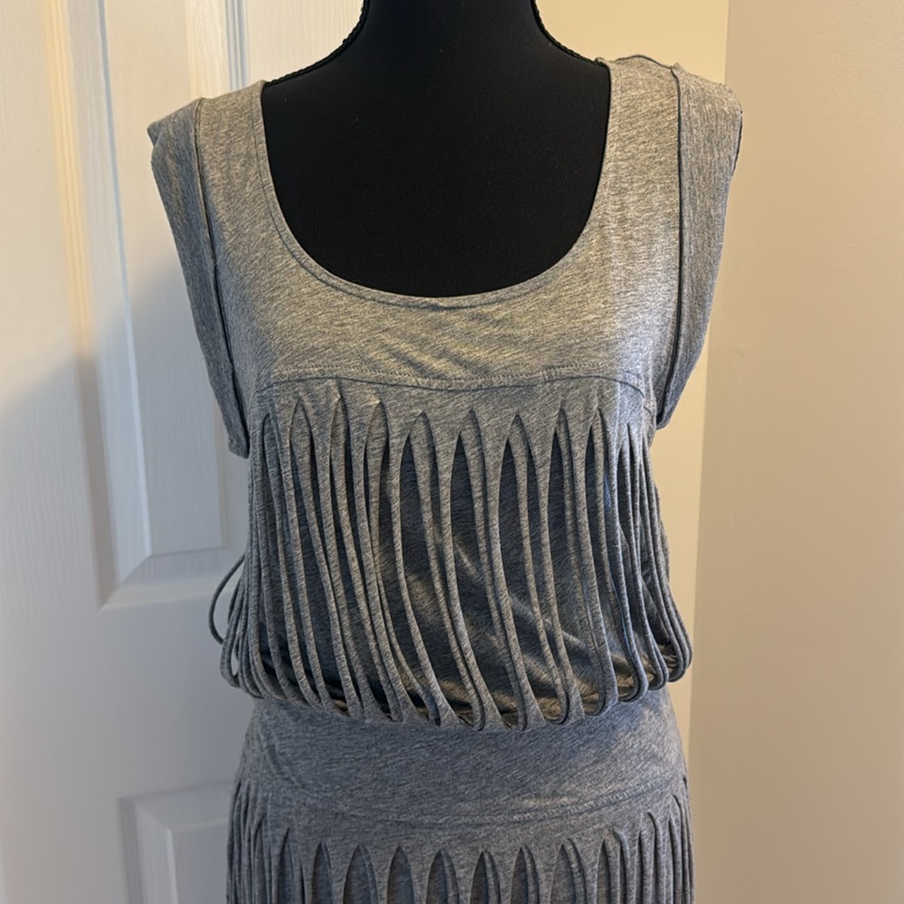 BCBGMaxAzria Grey Fringe Dress, Size M